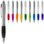 Nash ballpoint pen silver barrel and coloured grip (blue ink)