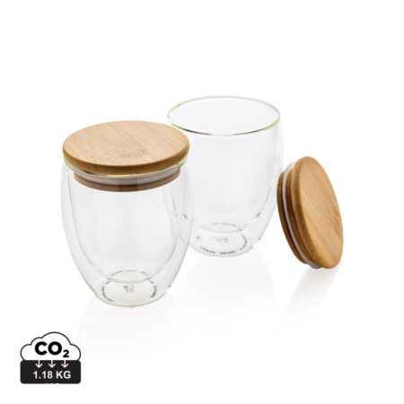 Kaheseinaline boorsilikaatklaas bambusest kaanega 250ml 2tk komplekt
