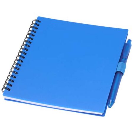 Niove recycled plastic soft cover notebook and ballpoint pen set (blue ink)