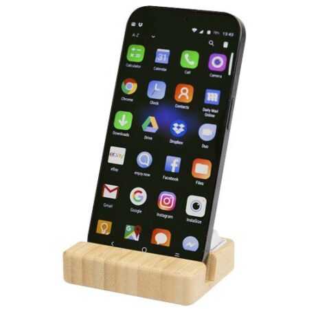 Algol recycled plastic phone stand and fidget toy with bamboo details