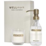 Wellmark Discovery 250 ml hand soap dispenser and 150 g scented candle set