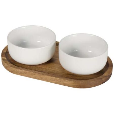 Noa wooden tray and ceramic serving bowls set