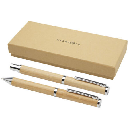 Apolys bamboo ballpoint and rollerball pen gift set  (black ink)