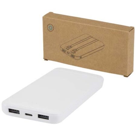 Adhil 10.000 mAh 10W recycled plastic power bank with 2 built-in cables