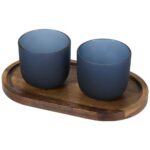 Male wooden serving tray and glass cups with matt finish set