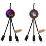 SCX.design C37 40W 5-in-1 rPET light-up logo charging cable with round wooden casing