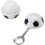 Rami football-shaped vanilla lip balm with SPF 15 and keychain